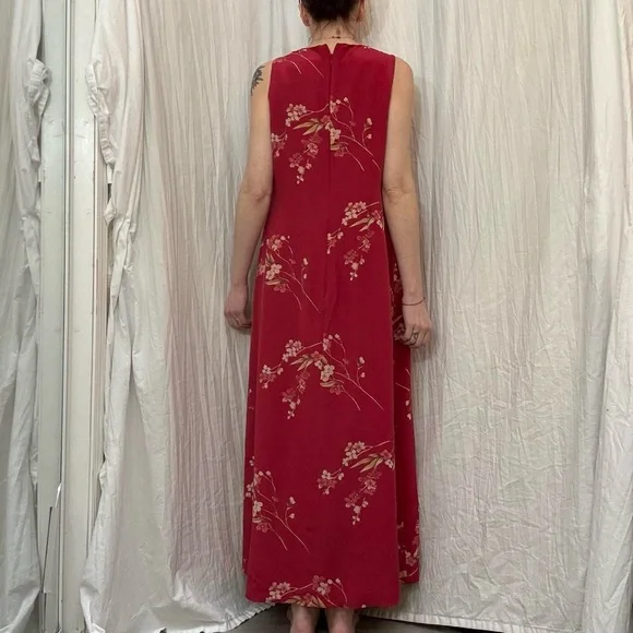 Silk Red Floral Midi Dress Vintage Jones New York Medium - Picture 5 of 8